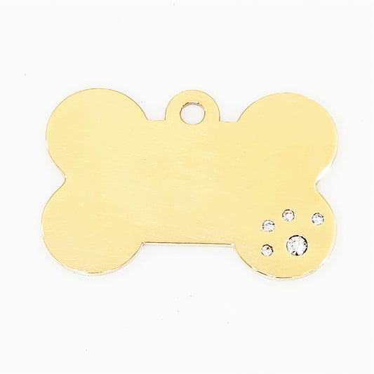 Gold Plated Dog Bone with One Paw - 24mm x 36mm