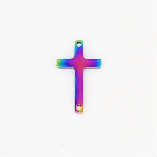 Rainbow Plated Cross Charm - 11mm x 18mm