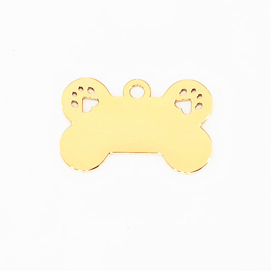 Gold Plated Dog Bone with Two Paws - 16mm x 25mm
