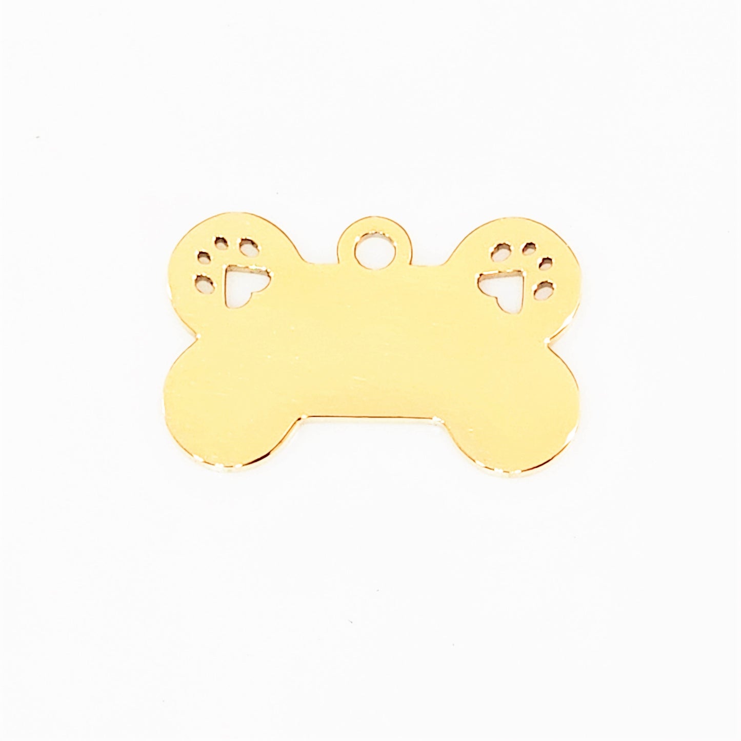 Gold Plated Dog Bone with Two Paws - 16mm x 25mm