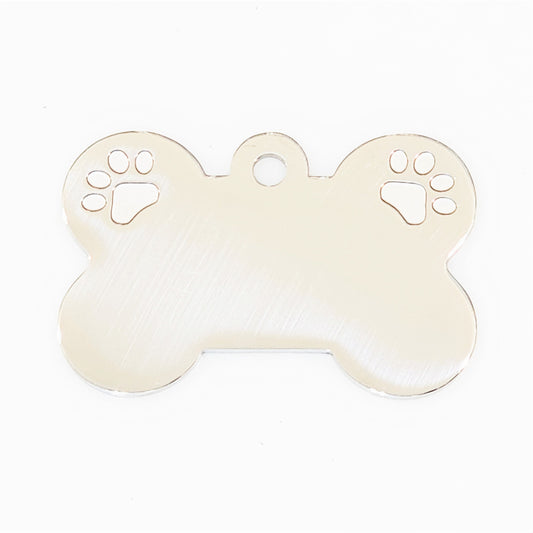 Stainless Steel Dog Bone with Two Paws - 24mm x 36mm