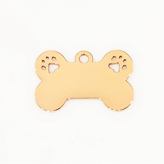 Rose Gold Plated Dog Bone with Two Paws - 16mm x 25mm