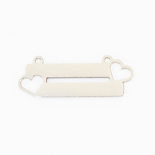 Stainless Steel Double Bar & Heart Rectangle - 13mm x 35mm