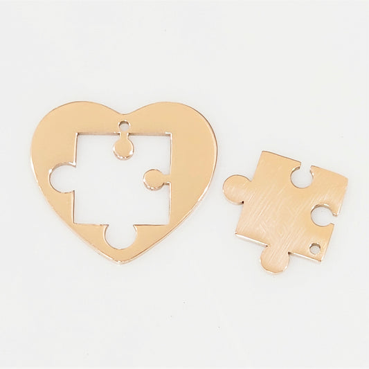 Heart & Puzzle Piece - Rose Gold Plated